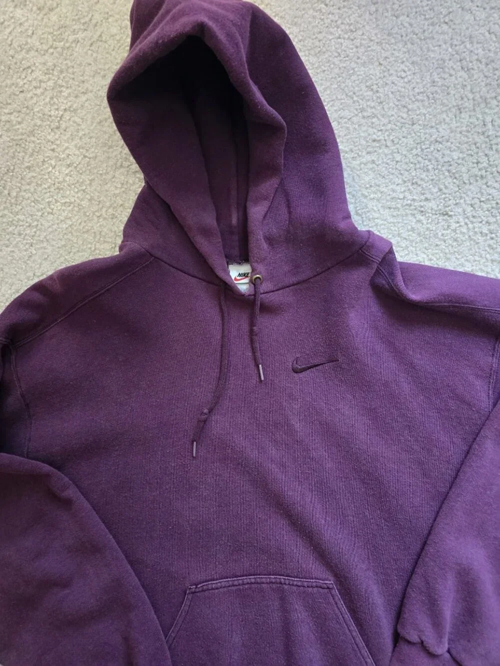 Vintage Nike Hoodie Purple 90s Cotton Fleece Pullover Made in USA Essentials XL